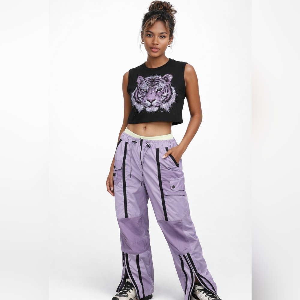 New FP Movement Free People Moonbeam Pants Summer Lilac Flare Nylon